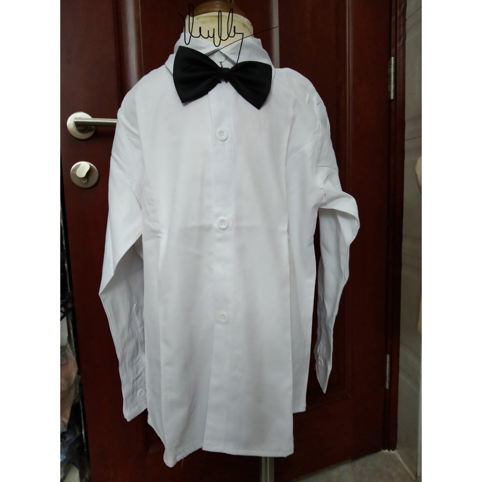 Áo sơ mi tay dài màu trắng kèm nơ cổ đen dành cho bé trai