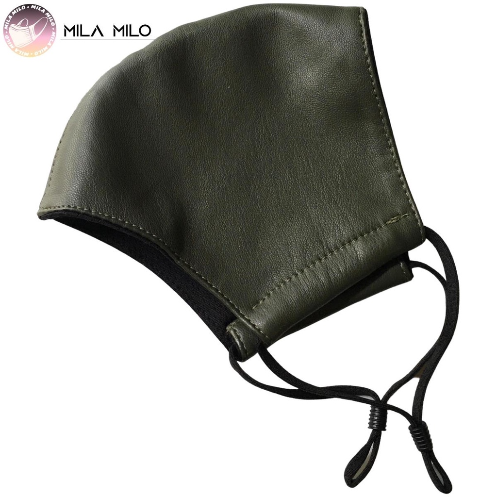 Khẩu trang da unisex 3 lớp có kháng khuẩn - Khẩu trang thời trang kèm dây rút cao cấp