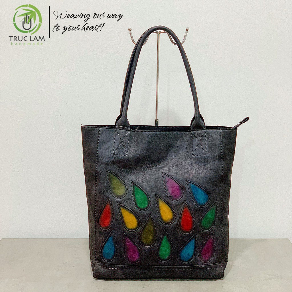 Túi Tote Thời Trang Nữ Dáng Dài Da Thật Cao Cấp Họa Tiết Giọt Nước – Trúc Lâm Handmade