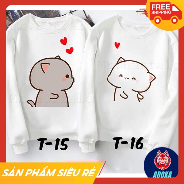 Áo Sweater Hình Mèo Đáng Yêu, Gấu Dễ Thương Mẫu Đôi Nam Nữ Xinh Xắn - SWN9