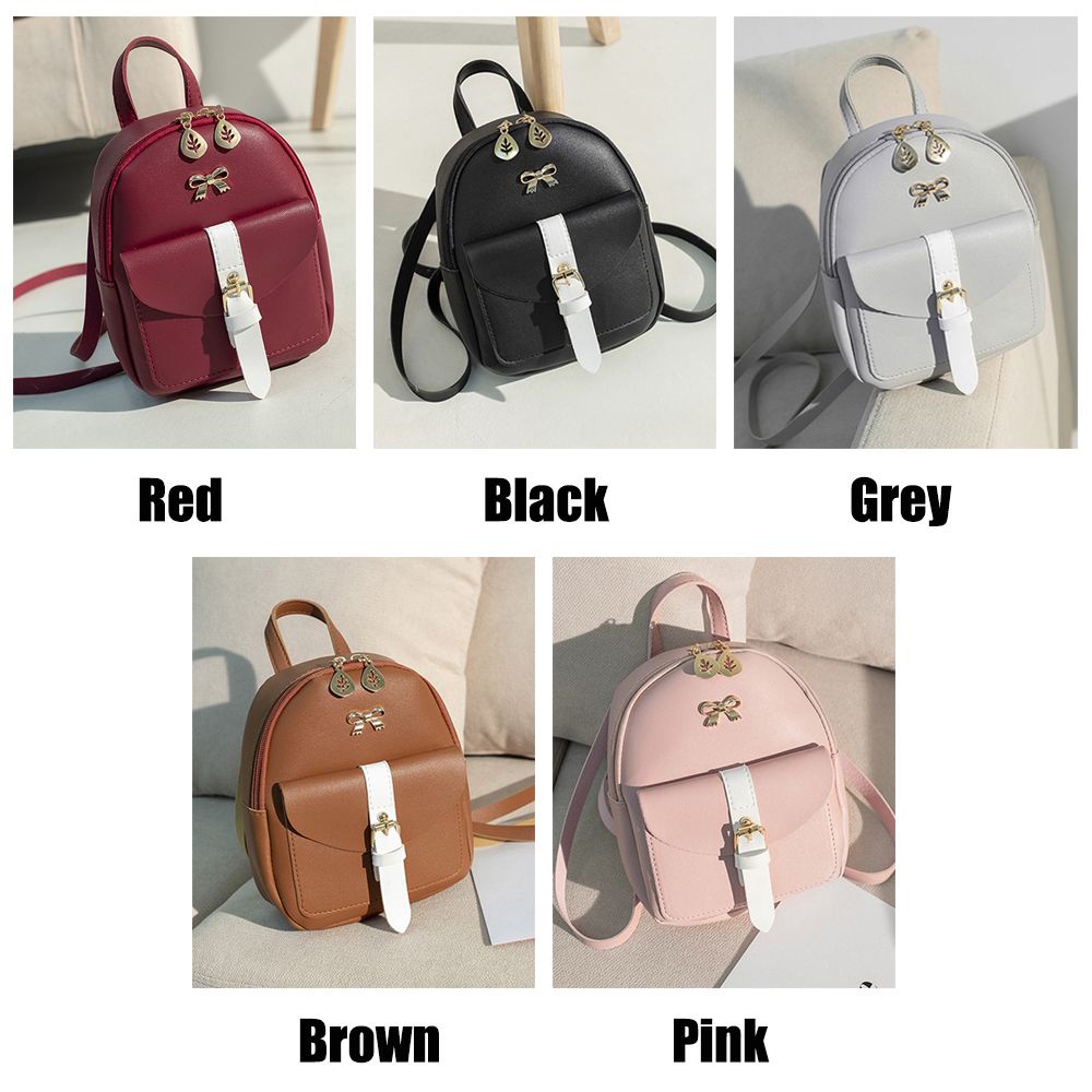 Balo da PU nhỏ xinh phối nơ đáng yêu cho nữ