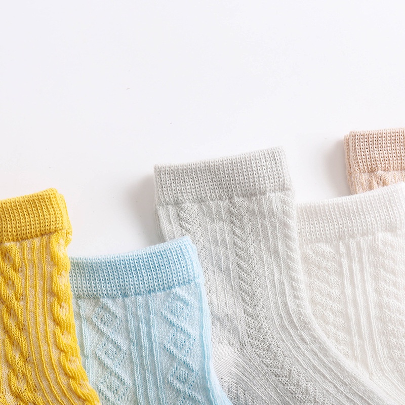 SUGE Bộ 5 Đôi Vớ Cotton Ngắn Phối Lưới Thoáng Khí Cho Bé