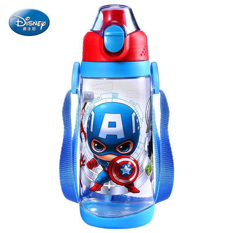 Bình nước thể thao cho bé thiết kế nhấn nút in hình hoạt hình Disney dung tích 600ml