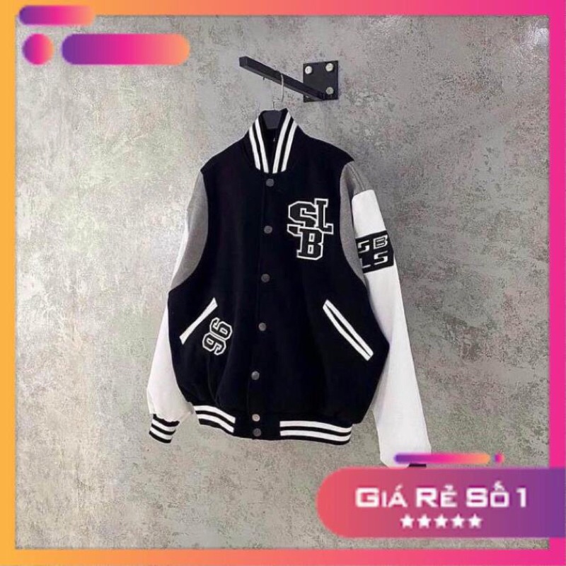 Áo Khoác Bomber Chất Dù 2 Lớp In Chữ SLB 96 Màu Đen Form Rộng Unisex Nam Nữ