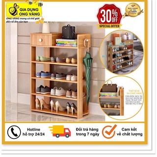 Kệ Để Giày Dép, Kệ Giày Bằng Gỗ 5 Tầng MDF Có Ngăn Kéo, Móc Treo Đồ Lắp Ghép Siêu Tiện Dụng