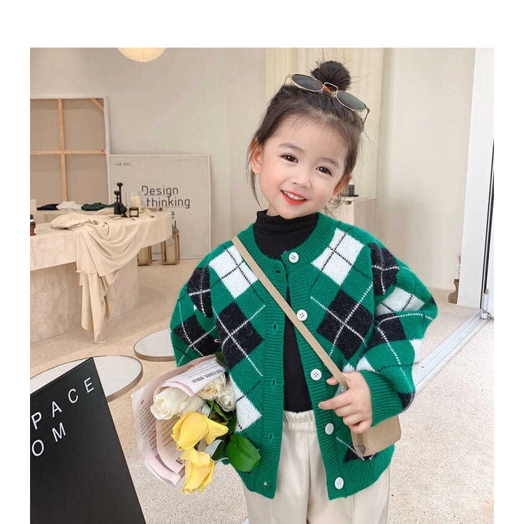 Áo len caro xanh cardigan &amp; gile cho bé(Cao 90-140cm, nặng 10-30kg) N01013