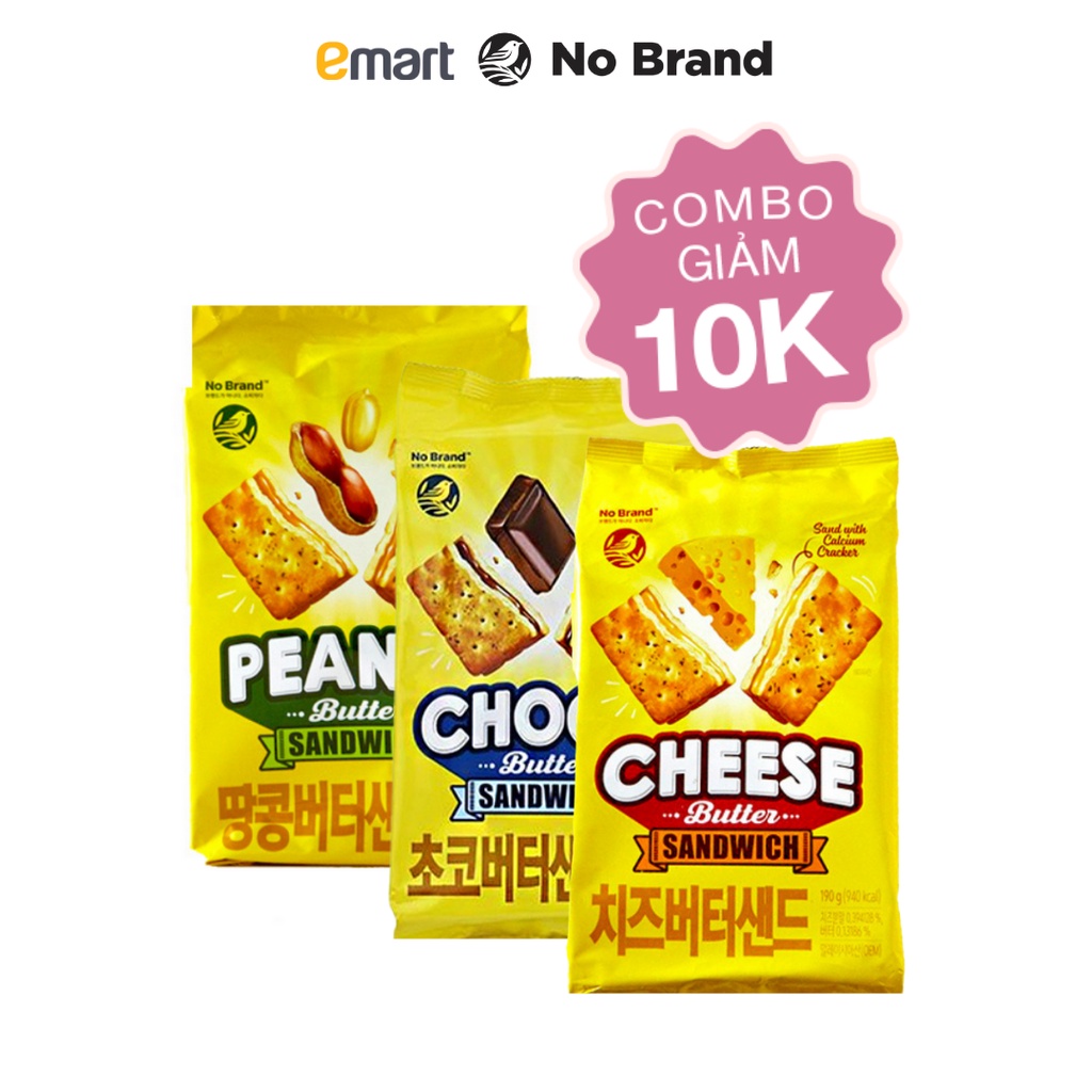 Combo 3 Bánh Quy Kẹp Vị Phô Mai, Vị Bơ Đậu Phộng, Vị Socola No Brand 190g - Emart VN