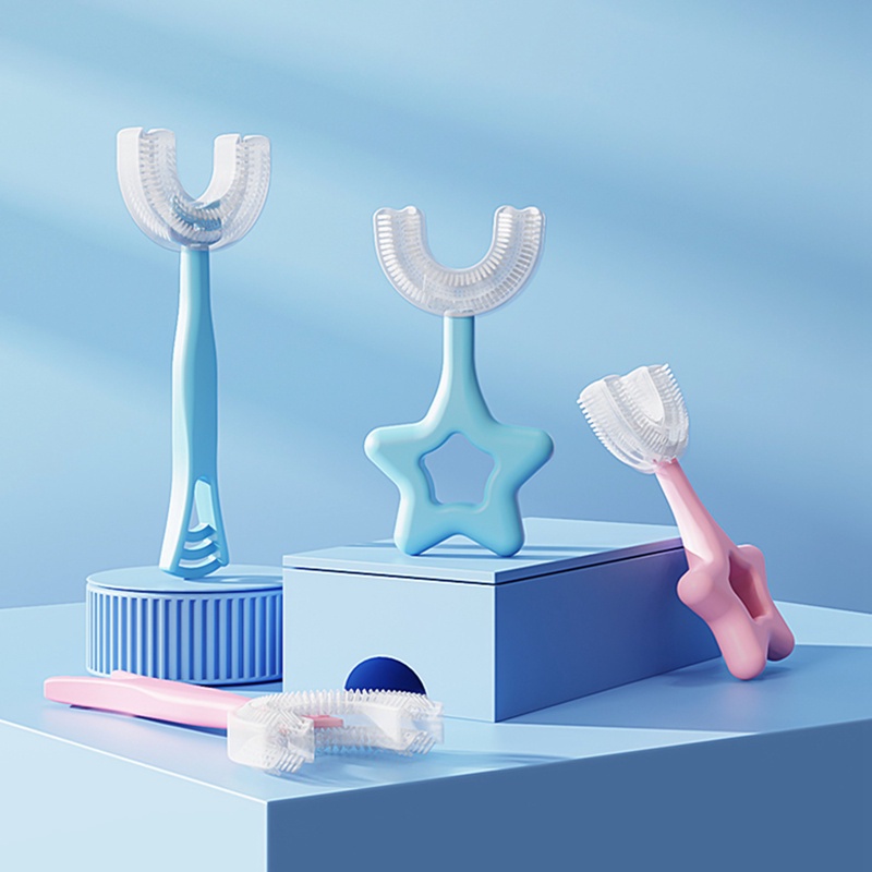 Bàn chải đánh răng silicon hình chữ U xoay 360 độ cho bé