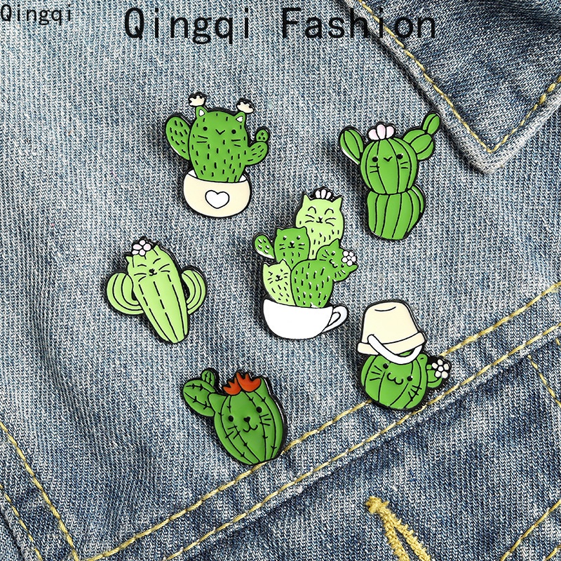 Ghim cài áo Miss Zoe tráng men hình chậu cây xương rồng dễ thương 30 kiểu làm quà tặng cho bạn bè trẻ em