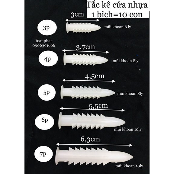 Tắc kê nhựa mủ size 3-4-5-6-7P