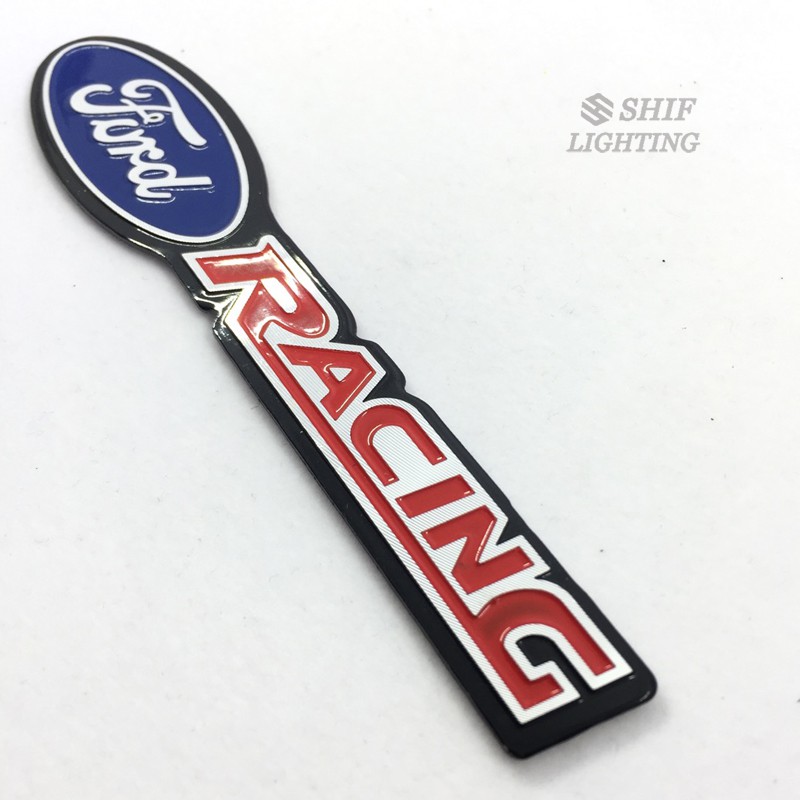 Miếng logo in chữ "Ford RACING" dùng trang trí oto