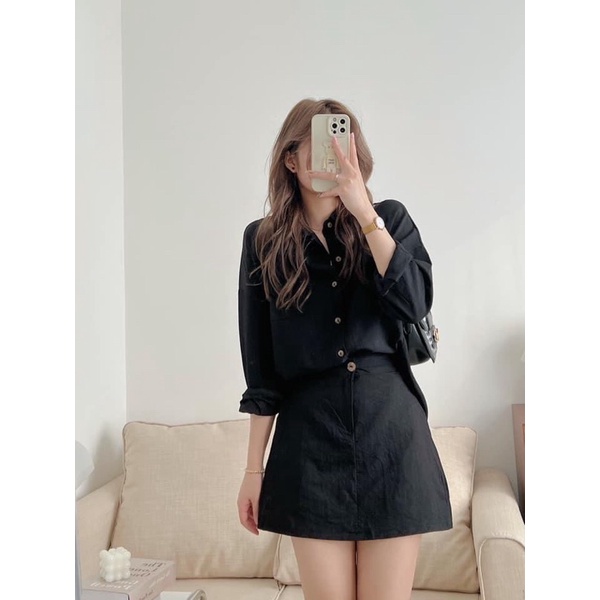 [HÀNG MỚI]SET ĐŨI 2CT ÁO SƠMI MIX CHÂN VÁY CHỮ A”DOLLY SET” siêu xinh