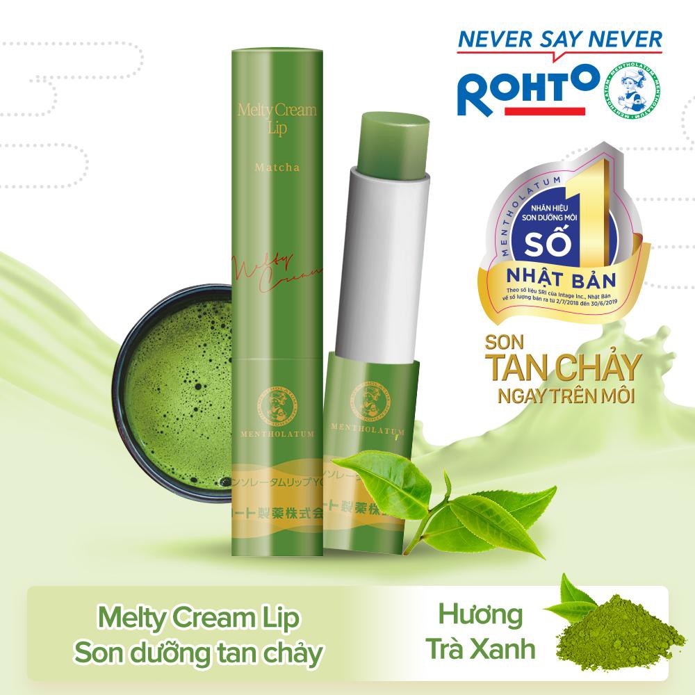 Son tan chảy dưỡng môi chống nắng Mentholatum Melty Cream Lip SPF25, PA+++ Matcha 2.4g .