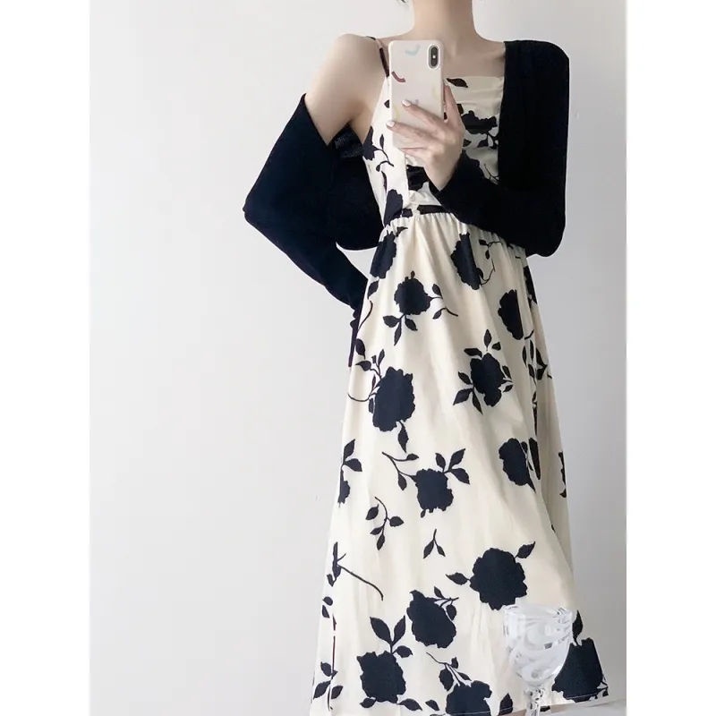Set Đầm Hai Dây Và Áo Khoác Cardigan Dệt Kim Chống Nắng Thời Trang Mùa Hè Phong Cách Mới Cho Nữ