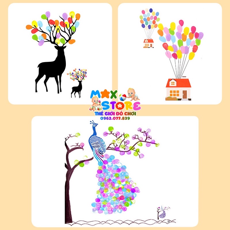 Combo 24 Màu Vẽ Vân Tay DIY Kèm 30 Trang Tranh Vẽ Xinh Xắn Cho Bé Yêu Sáng Tạo Nghệ Thuật