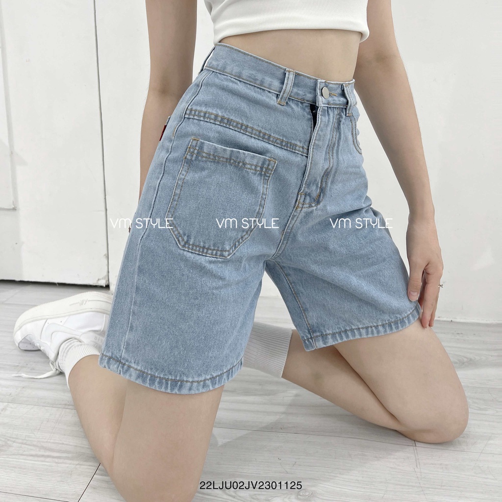 Quần short jean nữ VMSTYLE bò lửng ống rộng lai thường phối túi cá tính -576- LJU00012