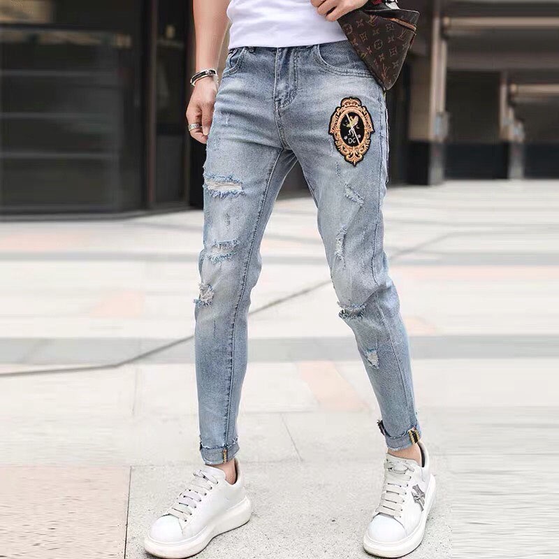 Quần jean nam dài, quần bò nam Dabass phối logo cá tính chất co dãn thoải mái hàng y hình