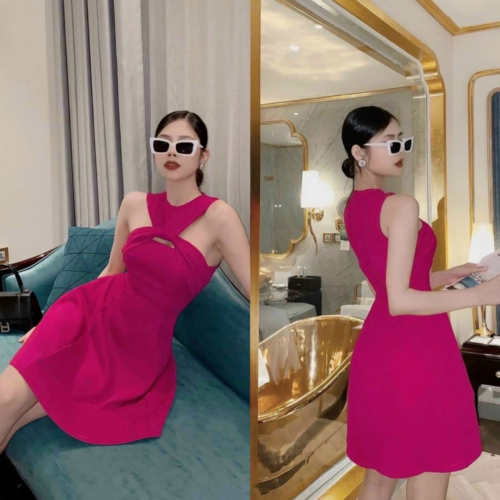 Đầm váy xòe xoắn ngực cổ kiểu yếm ( mẫu có mút ngực ) thiết kế siêu xinh cho nàng dự tiệc, dạ hội, dạo phố