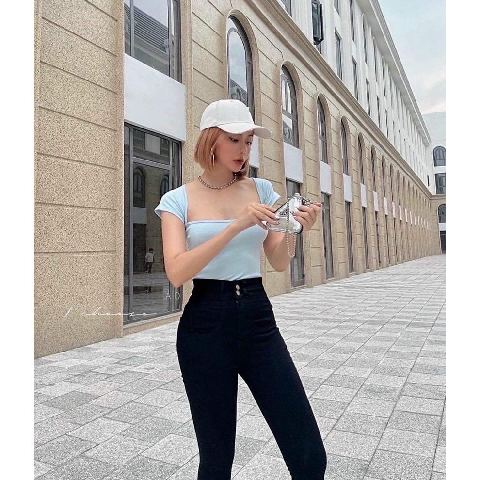 Quần Bò Cạp Cao Túi Chìm PEONYB Nữ [FREESHIP]  Jean dáng ôm body skinny kiểu hotgirl 2 khuy màu đen hàn quốc đẹp