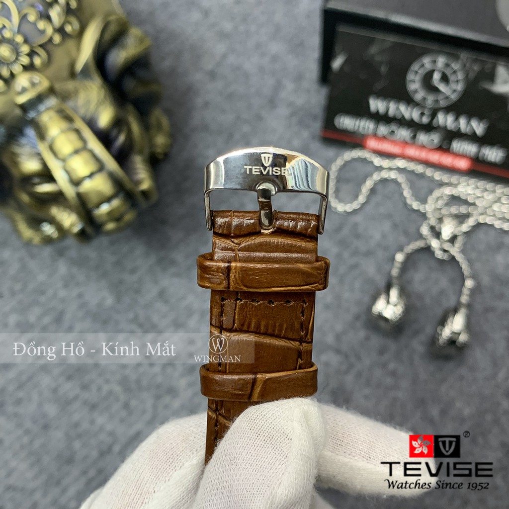 Đồng hồ cơ nam dây da cao cấp Tevise T820A full box, mặt kính sapphire chống xước, chống nước, bảo hành 03 năm