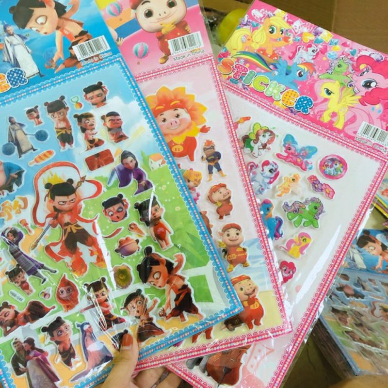 dán sticker nổi 3D to, nhiều chi tiết[ kèm tranh tô màu] bằng nhựa trang trí dụ