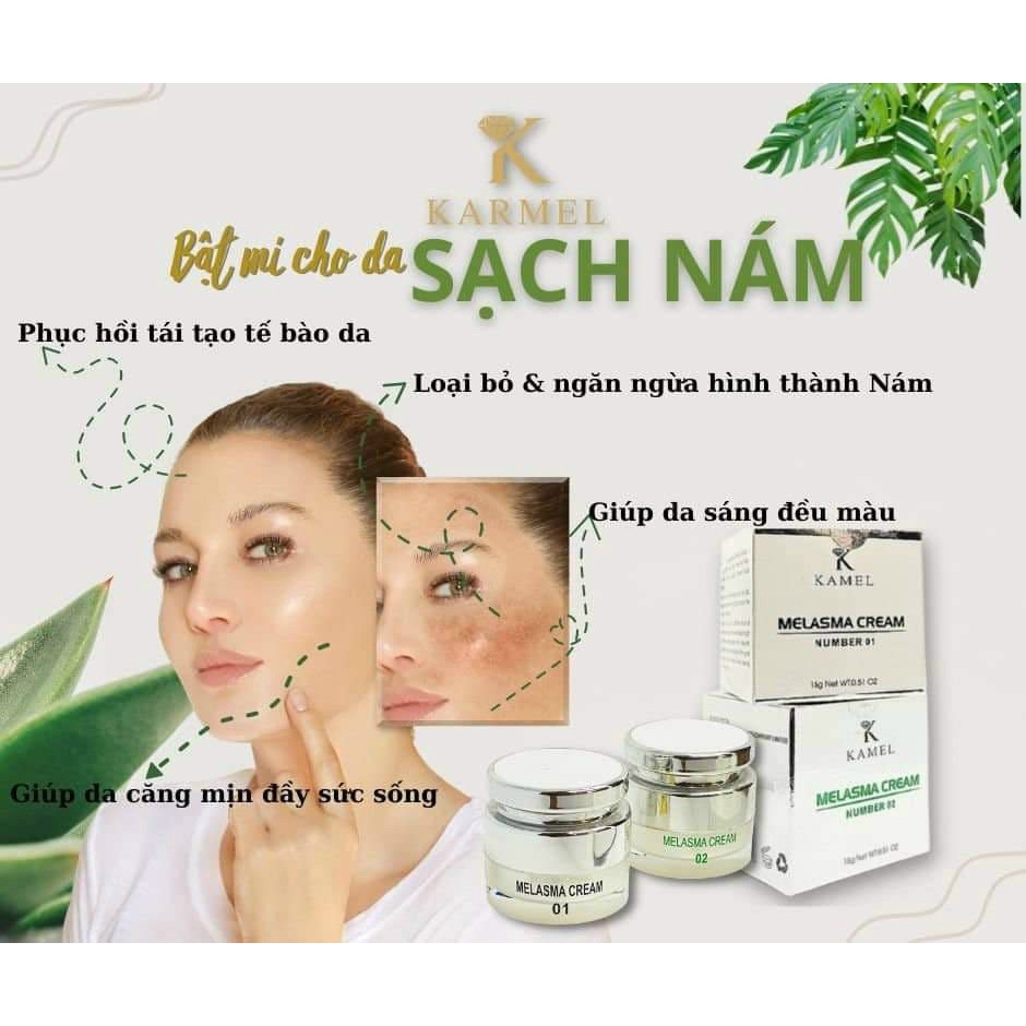 Kem Nám Mảng Loại bỏ nám tàn nhang chống lão hoá giúp da trắng sáng đều mầu trẻ hoá - Melasma Cream 1 và 2 Karmel