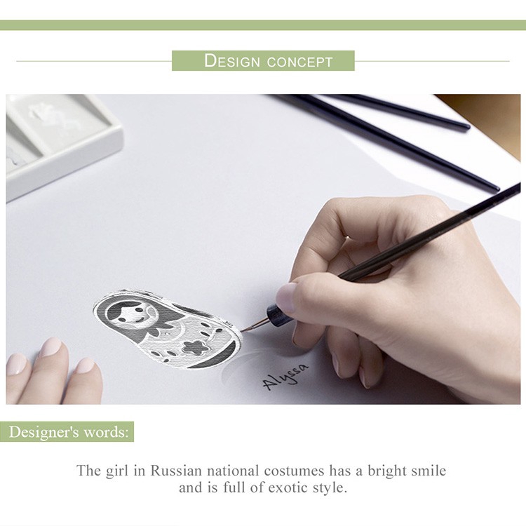 Phụ Kiện Hạt Trang Sức Bamoer Bạc S925 Tráng Men Hình Búp Bê Nga Matryoshka Đáng Yêu