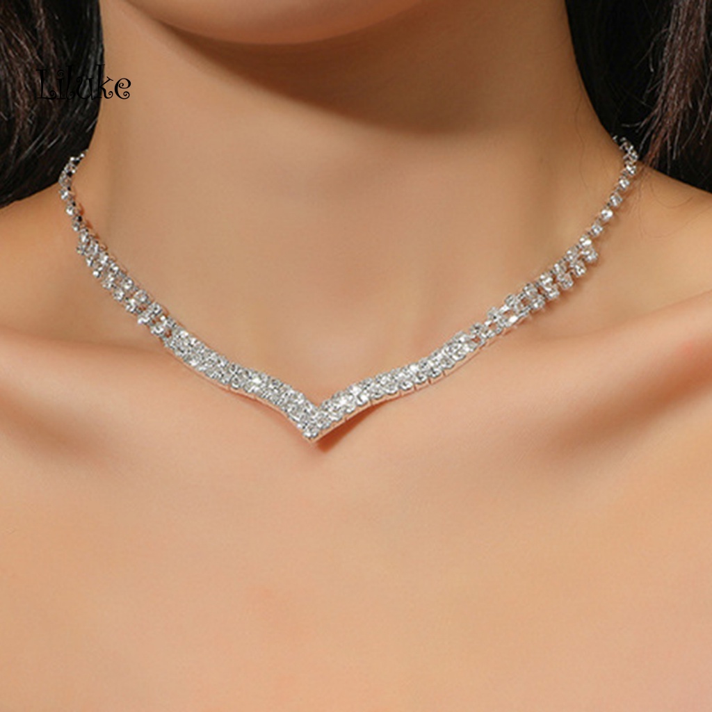 Bộ Vòng cổ + Đôi Khuyên Tai Thiết Kế Sang Trọng Đính Đá Nhân Tạo Thời Trang Cho Nữ