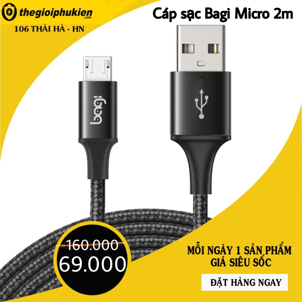 [DÀI 200CM] Cáp dù sạc nhanh Mciro USB Bagi dài 2m MS200