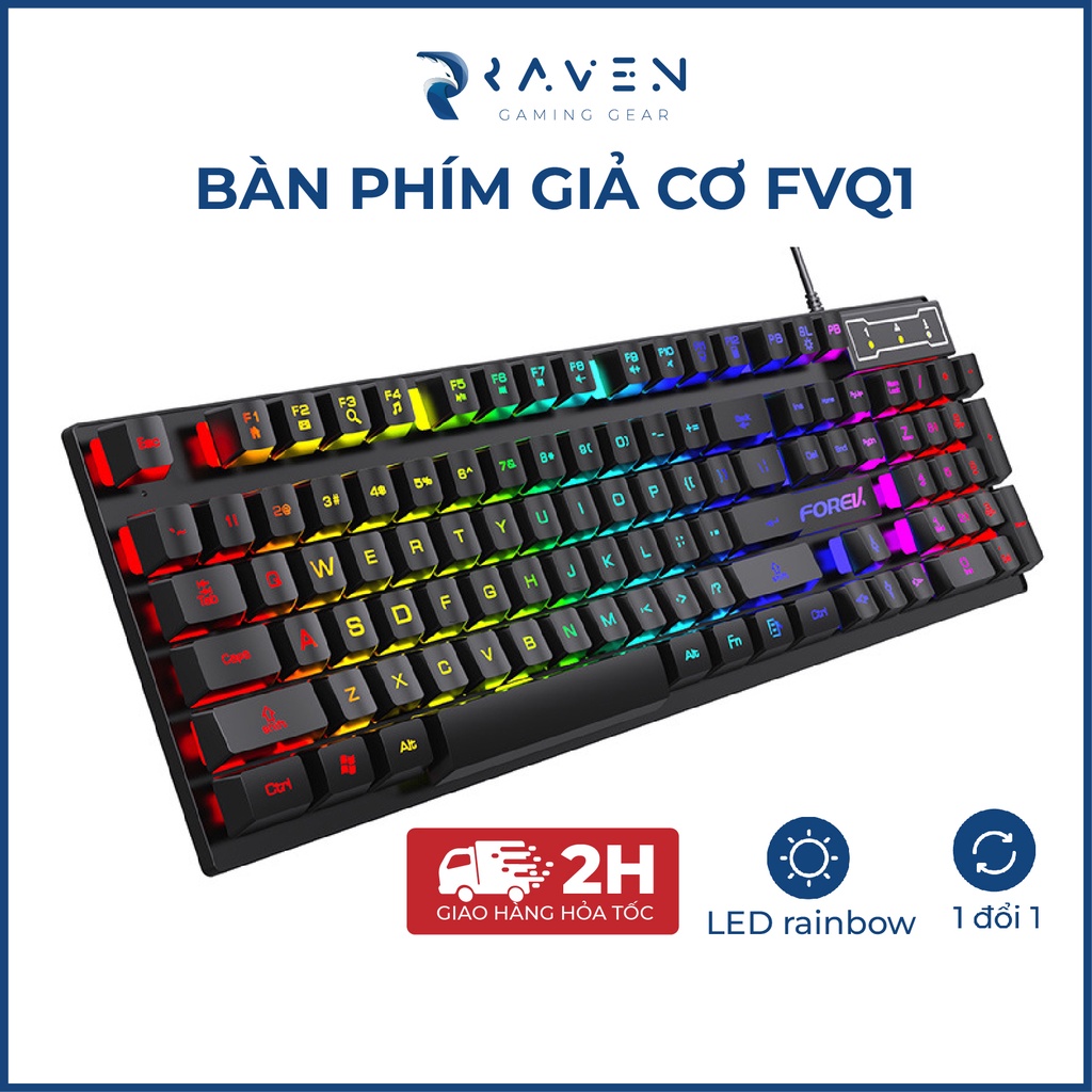 Bàn phím giả cơ gaming LED RGB, bàn phím chơi game máy tính laptop giá rẻ - Raven Gaming Gear