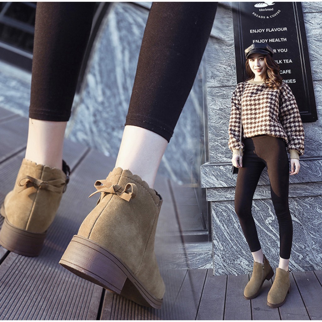 ORDER - Giày bốt,boot da lộn cổ ngắn Ulzzang (Có ảnh thật)