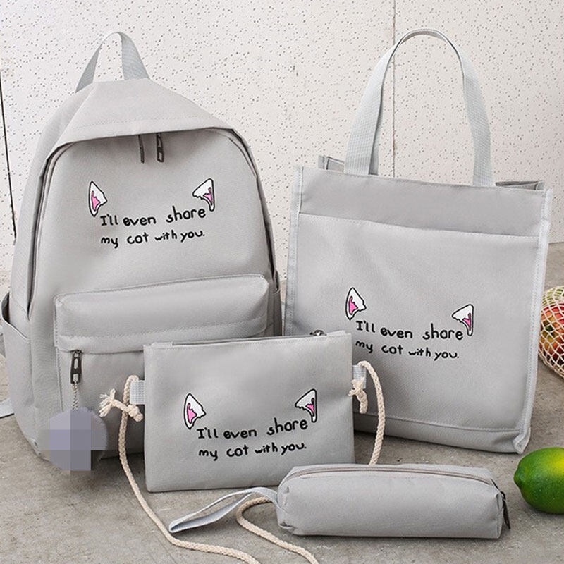 Set 4 món yadou gồm ba lô + túi đeo chéo + ví in họa tiết thời trang sức chứa lớn cho nữ