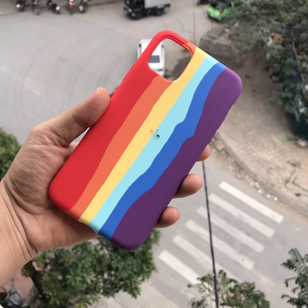Ốp lưng chống bẩn cầu vồng bóng full viền đáy iphone 6 6s 7 8 plus x xs max 11 12 mini pro max