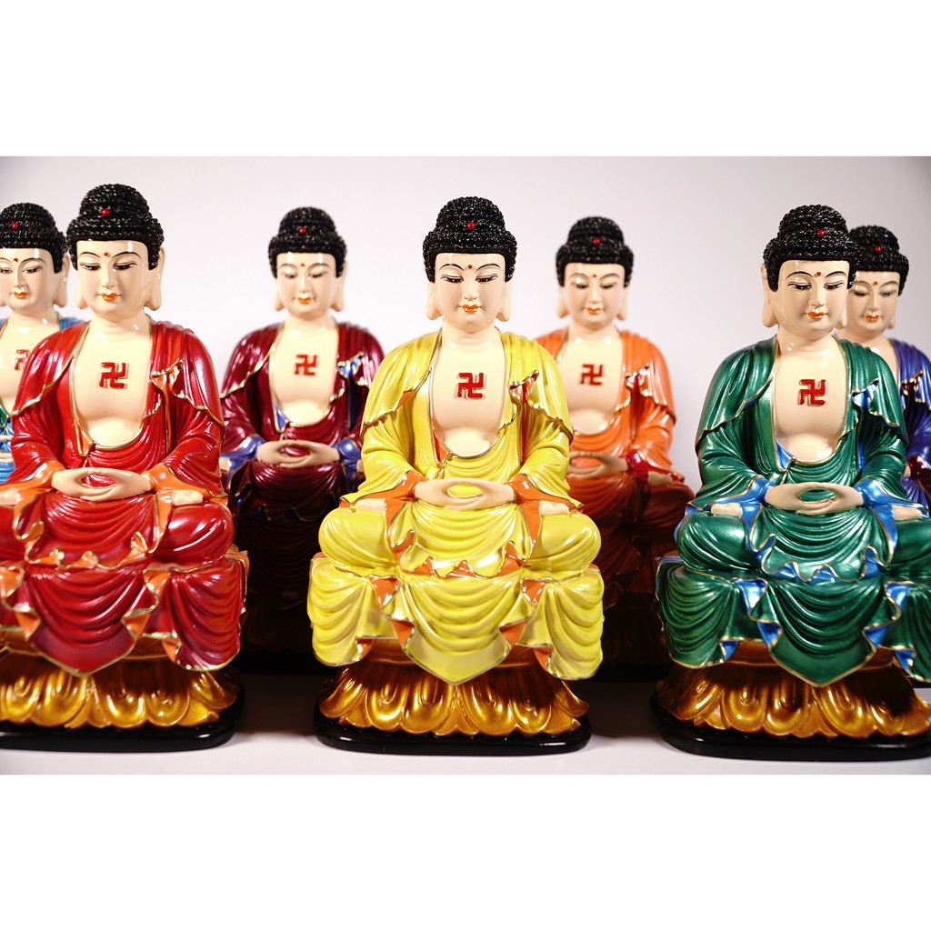 Bộ tượng 7 vị Phật Dược Sư 7 màu đúc nguyên khối đẹp - Cao 15cm