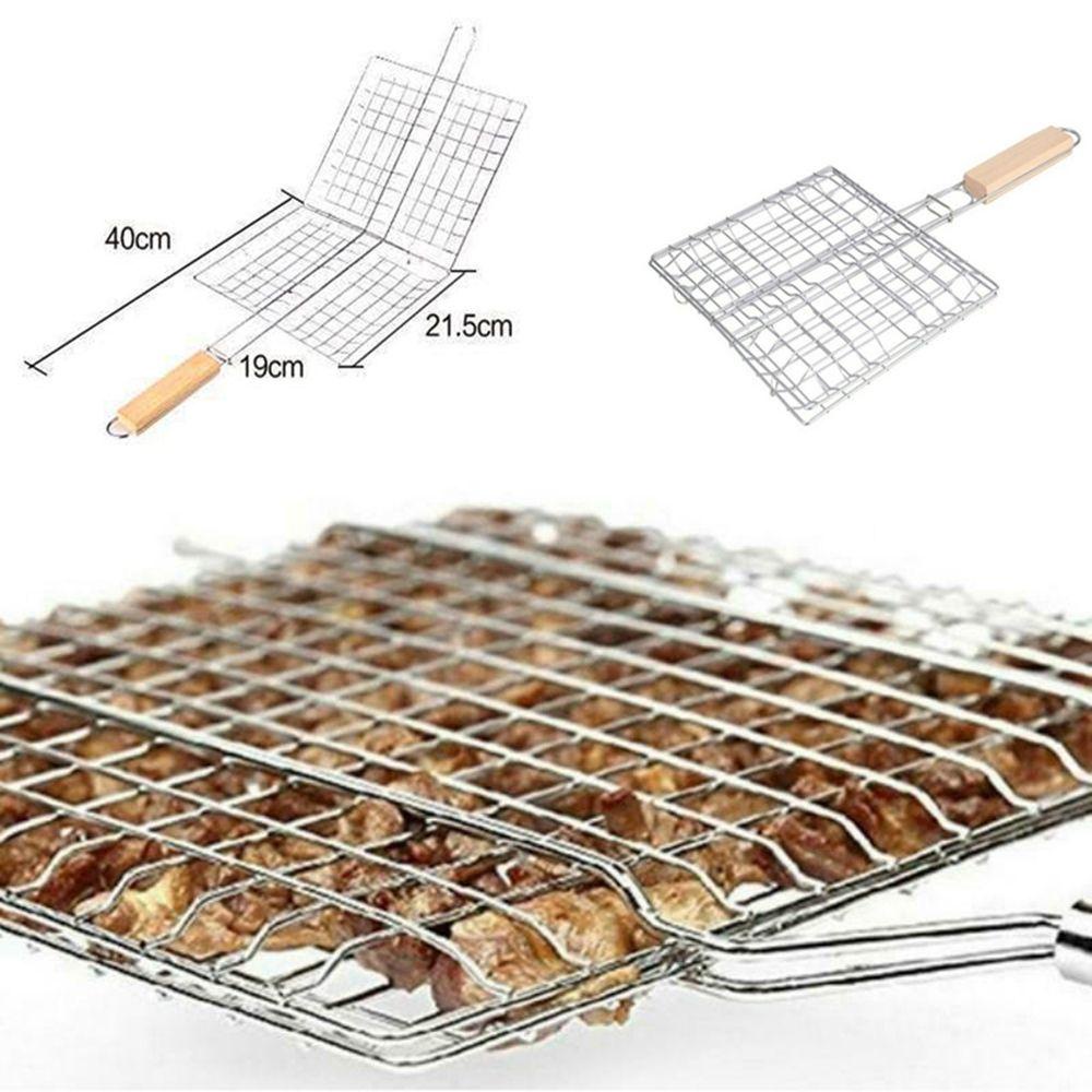 Giá Đỡ Kẹp Thức Ăn Bằng Lưới Sắt Tay Cầm Gỗ Chống Bỏng