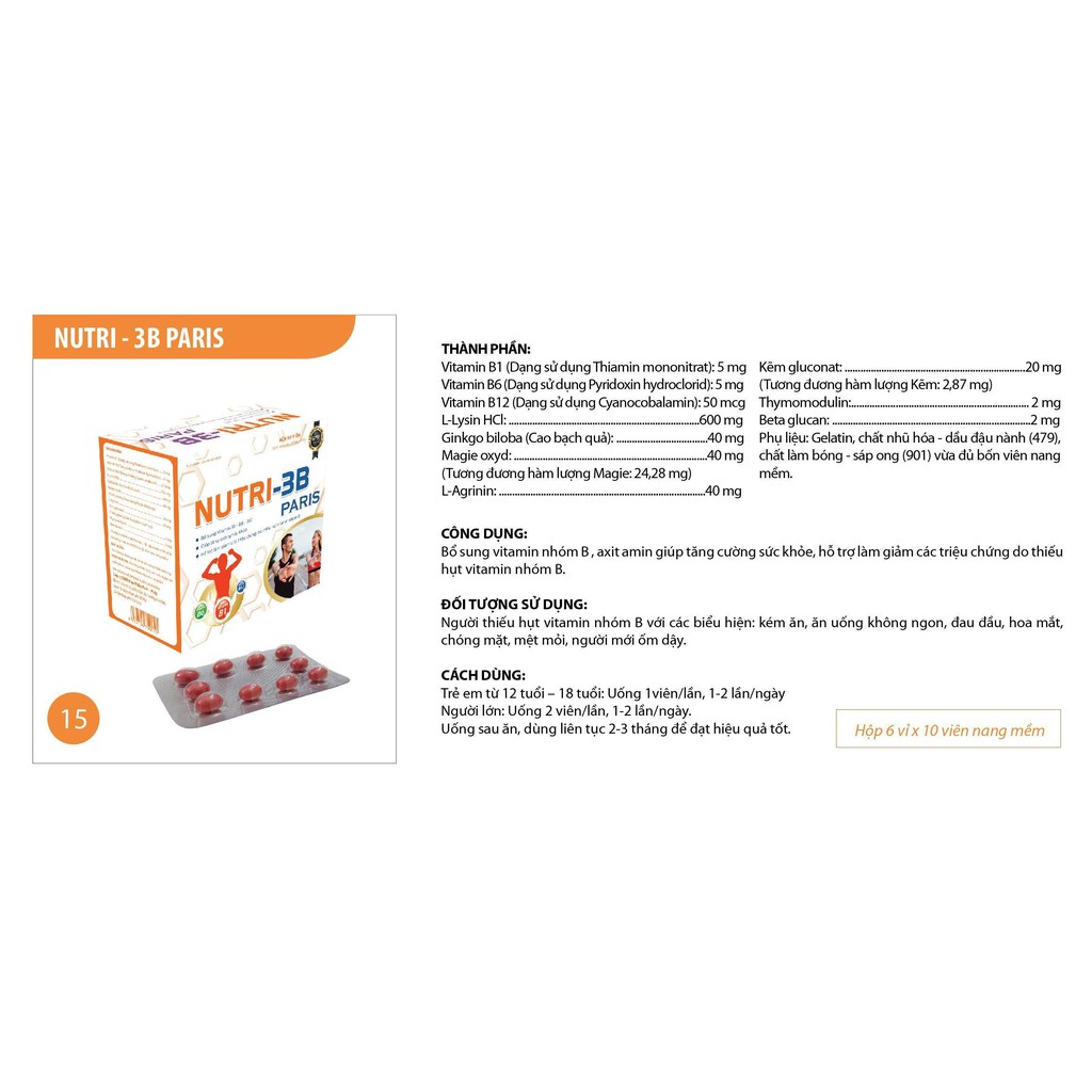 Nutri 3 B Paris - Giúp Tăng Cường Sức Khỏe- Giảm Các Triệu Chứng Do Thiếu Vitamin Nhóm B