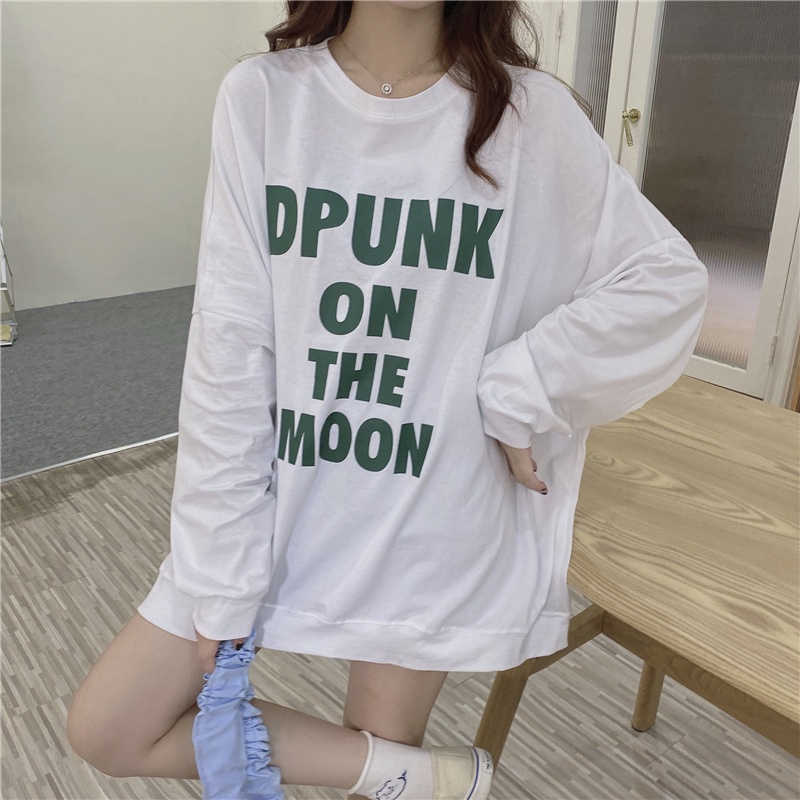 SUXI Áo Sweater Nữ Tay Dài Dáng Rộng In Hình Phong Cách Hàn Quốc