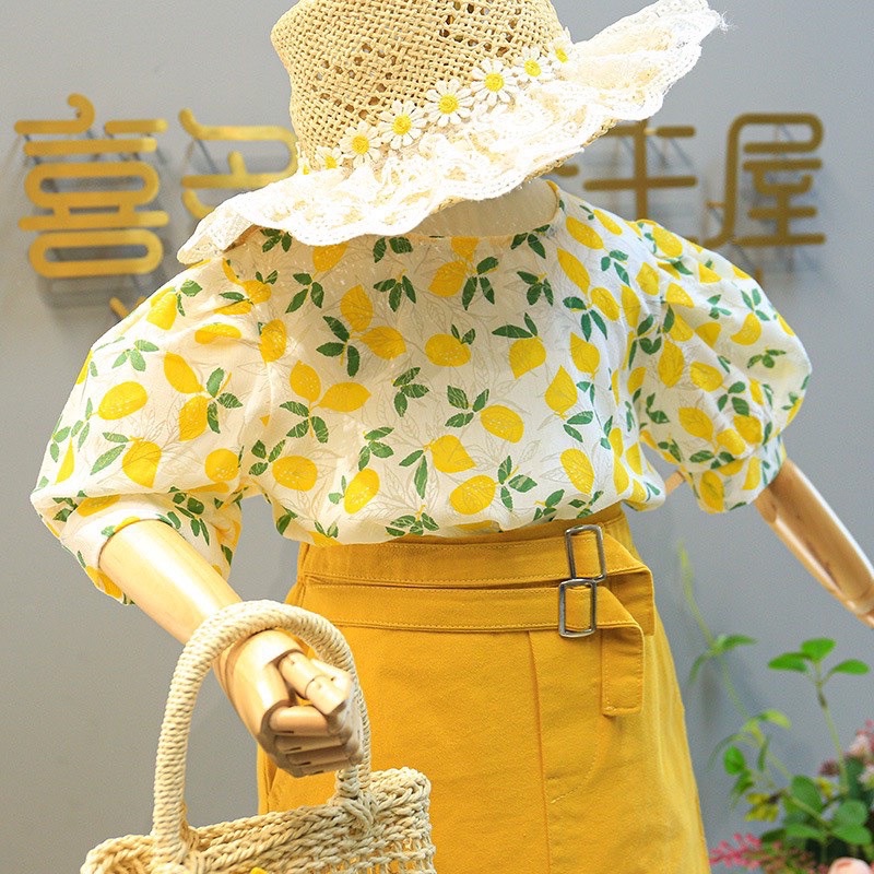Váy bé gái - set áo hoạ tiết quả chanh kèm chân váy cho bé 1-6t
