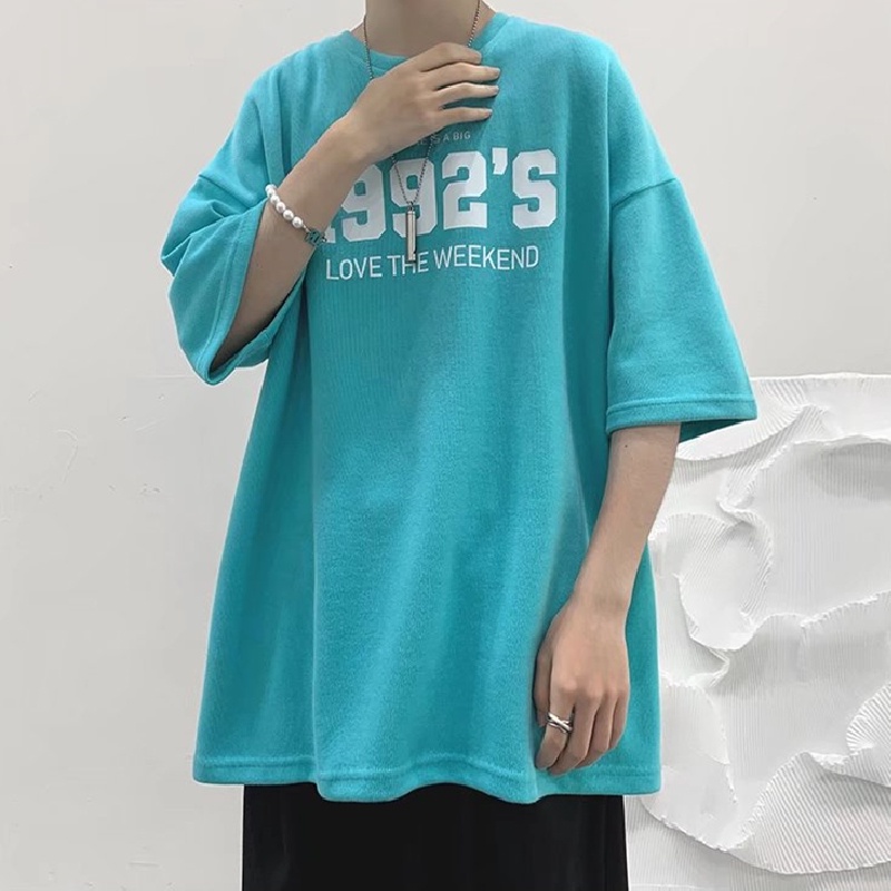 Áo Thun Dáng Rộng In Chữ Phong Cách Hong Kong Thời Trang Mùa Hè Cho Nam Cỡ M-8XL