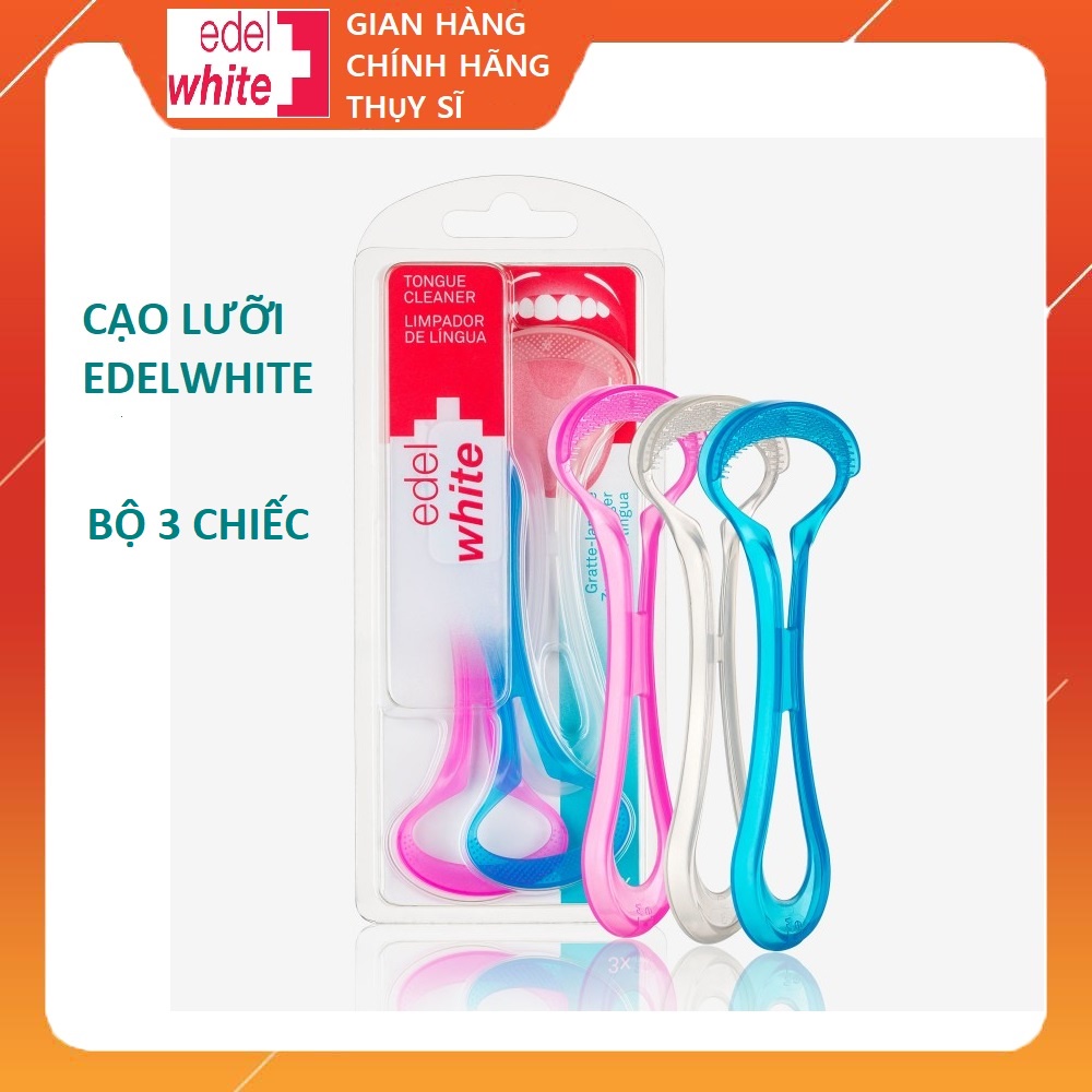 (Bộ 3 chiếc) Cây cạo lưỡi, dụng cụ vệ sinh lưỡi cao cấp, loại bỏ mùi hôi miệng edelwhite TONGUE CLEANER Thụy sĩ
