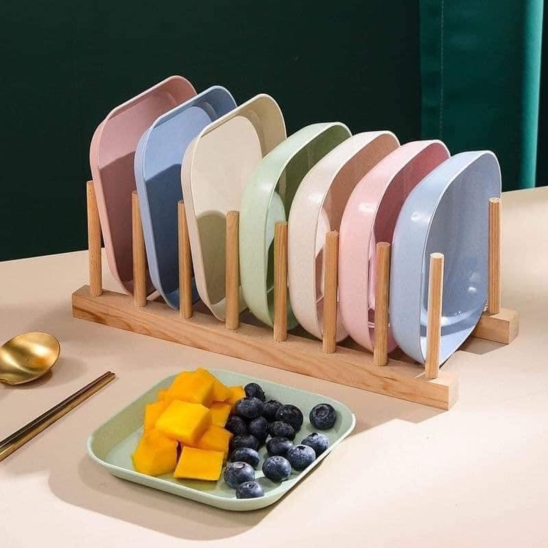 SÉT 8 CÁI ĐĨA LÚA MẠCH MÀU PASTEL LÚA MẠCH AN TOÀN SỨC KHOẺ - ĐĨA ĐỰNG ĐỒ ĂN TRÁI CÂY TIỆN LỢI GIÁ RẺ