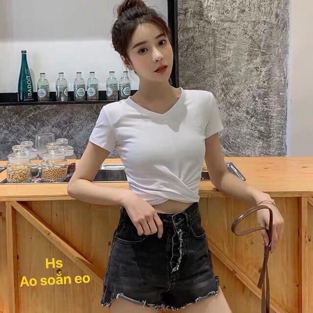 Áo Croptop Nữ Xoắn Eo Bó Sát ⚡FREESHIP⚡ Áo Thun Nữ Hở Eo Ngắn Cộc Tay 2 Màu