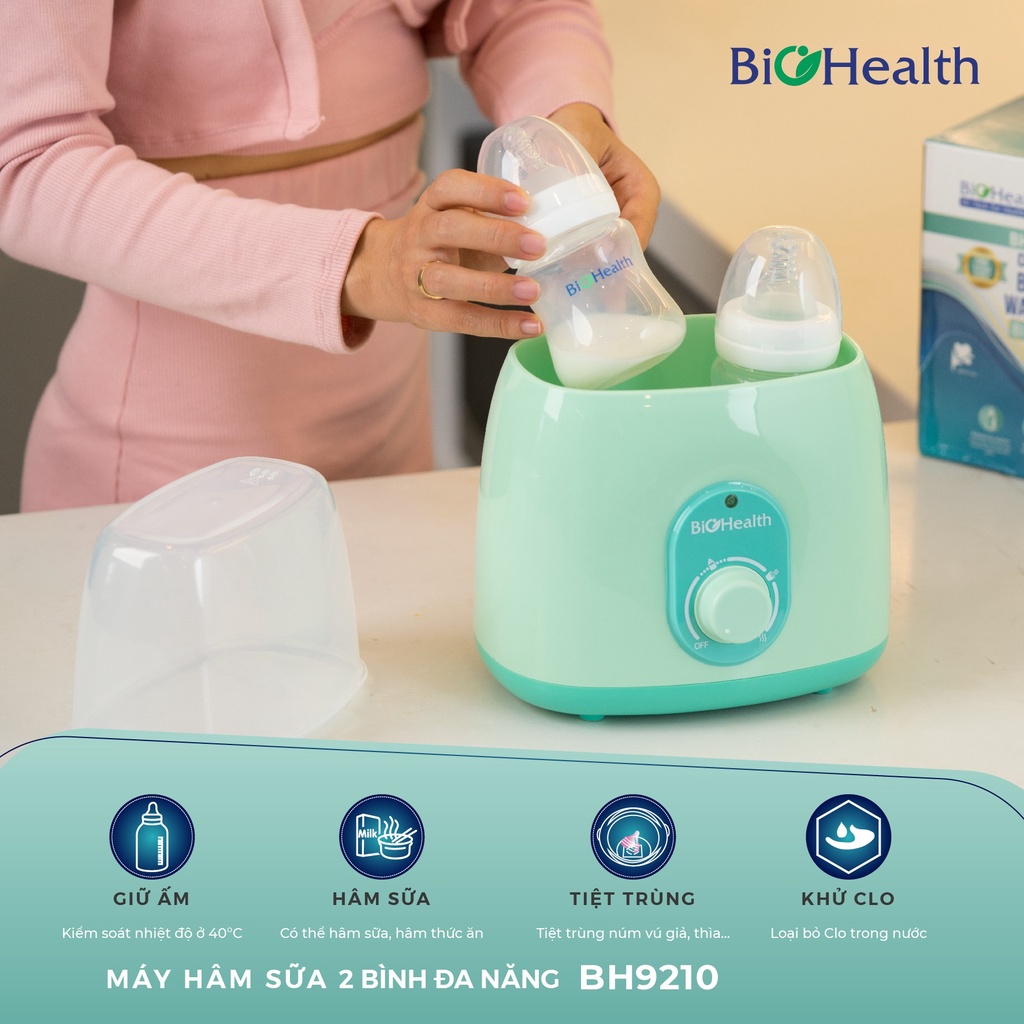 Máy Hâm Sữa Điện Đôi 2 Bình Đa Năng - Hâm Sữa, Hâm Thức Ăn, Tiệt Trùng, Khử Clo - Biohealth BH9210