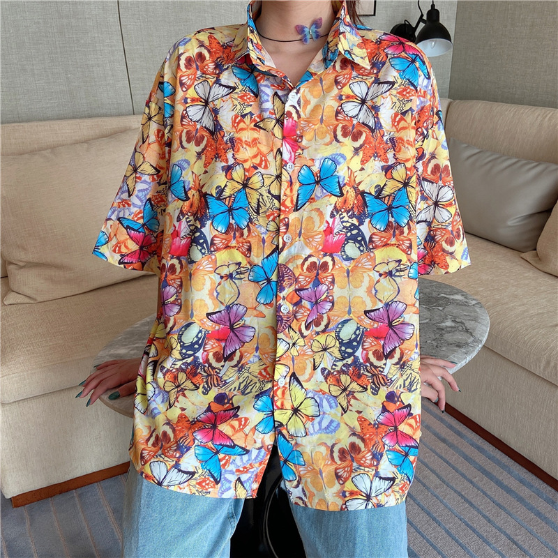 NRVP Áo sơ mi dáng rộng tay ngắn phong cách Hàn Quốc thời trang mùa thu 2021 dành cho nữ