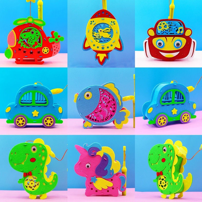 Lồng đèn trung thu 2D kém đèn Led nháy, sử dụng pin,  Đồ chơi trung thu cho bé kids - lồng đèn Việt nhiều mẫu