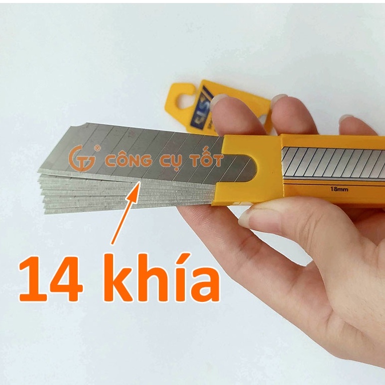 Hộp 10 lưỡi dao rọc giấy khổ lớn 18 ly LS A100 loại 14 khía