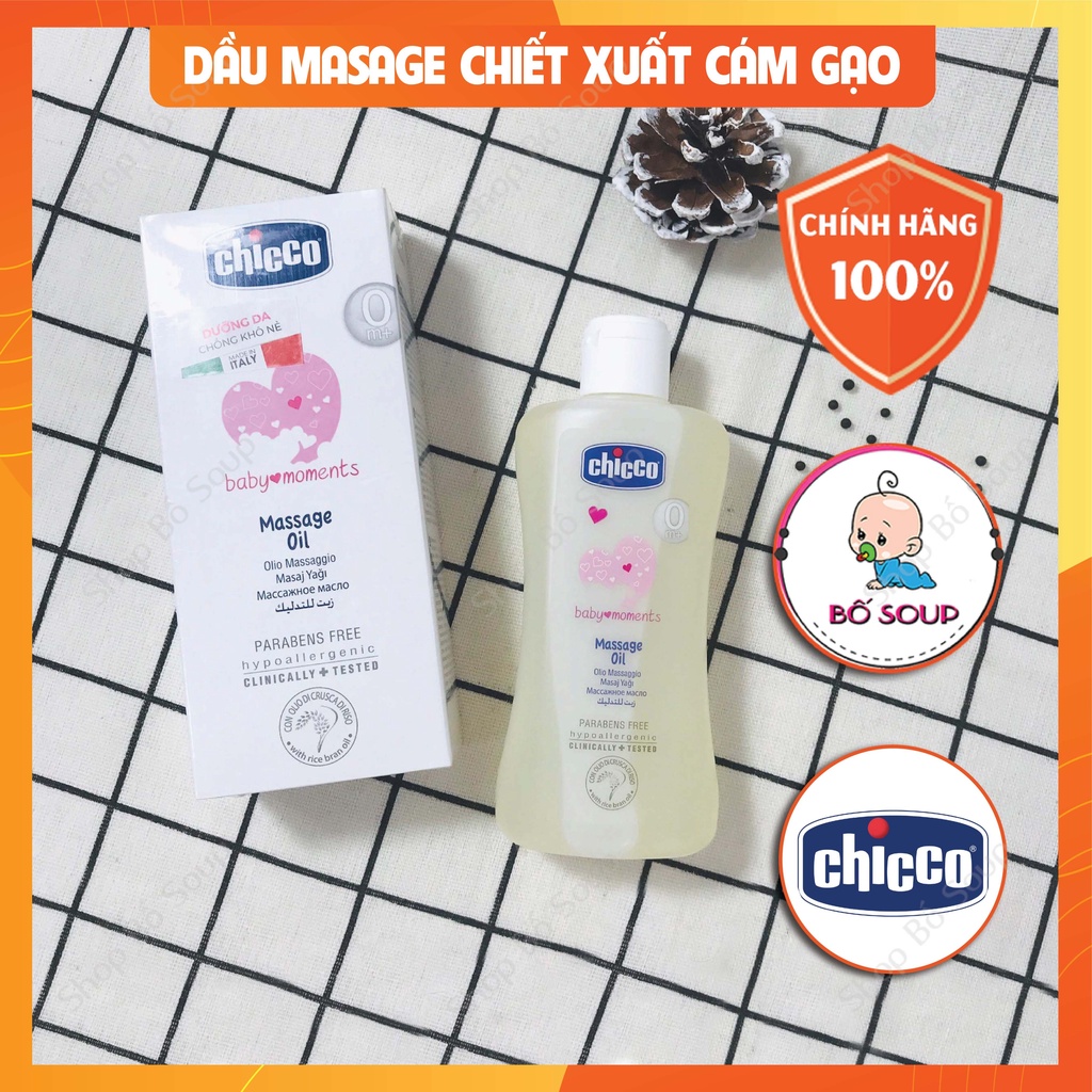 Dầu mát-xa chiết xuất cám gạo 0M+ Chicco 200ml