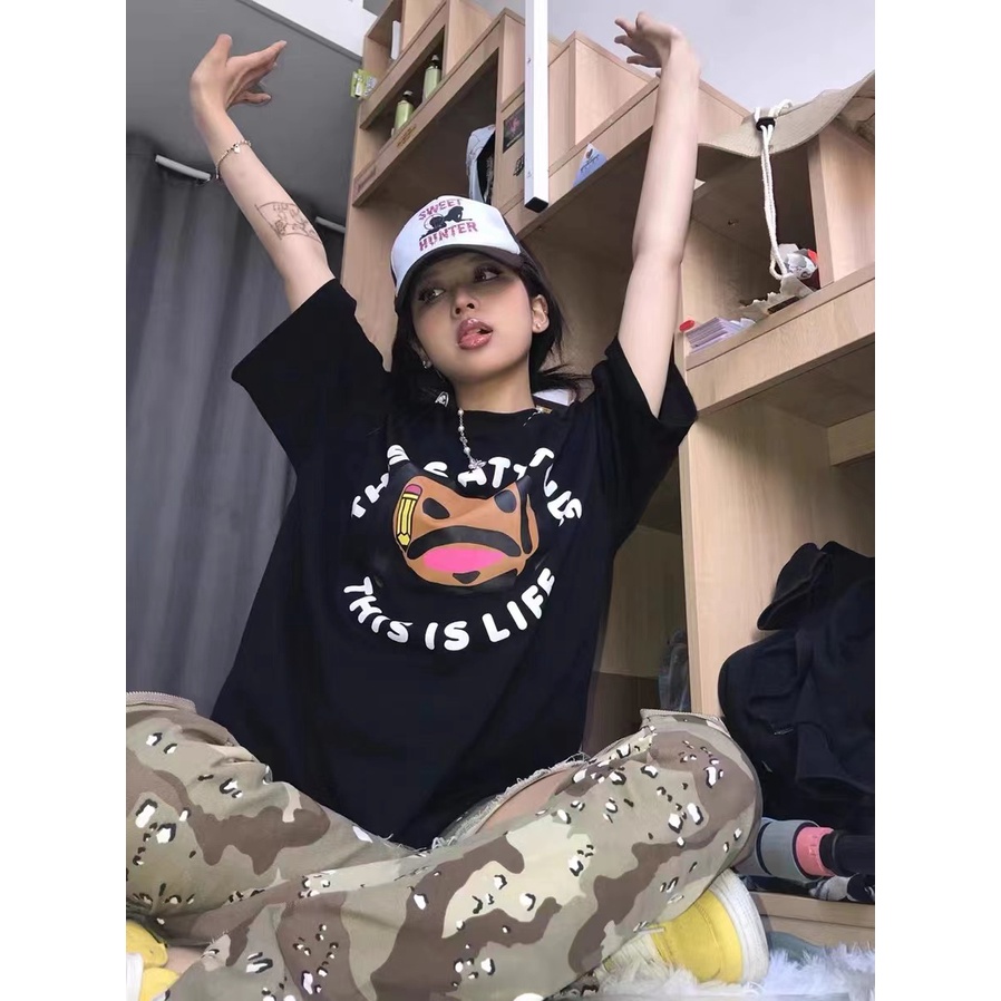 Áo Thun Nữ Tay Ngắn Phong Cách Hip Hop Hàn Quốc 2 Màu Tùy Chọn