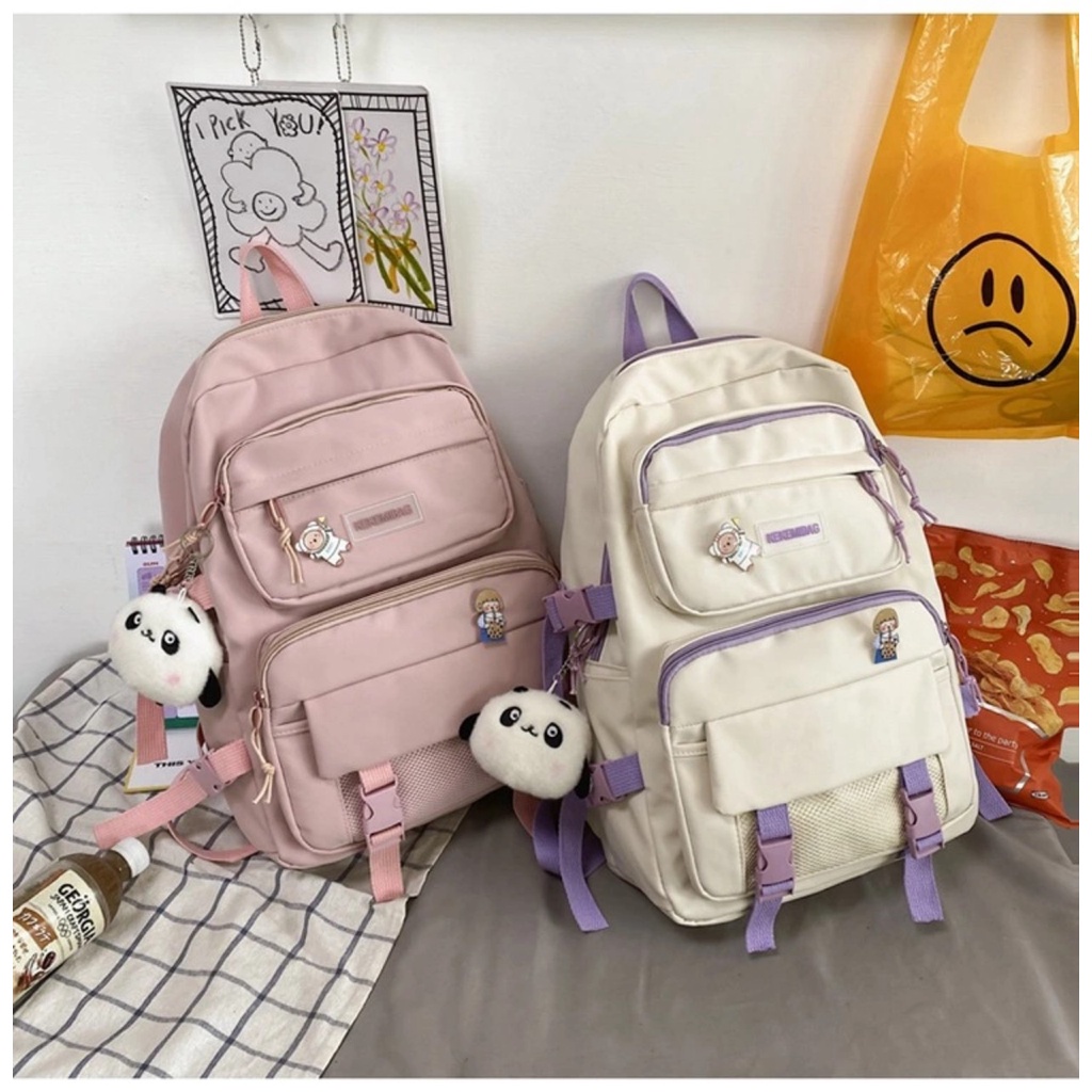 Ba lô học sinh pha lưới nhiều ngăn kekemi  phong cách Hàn Quốc BL6334