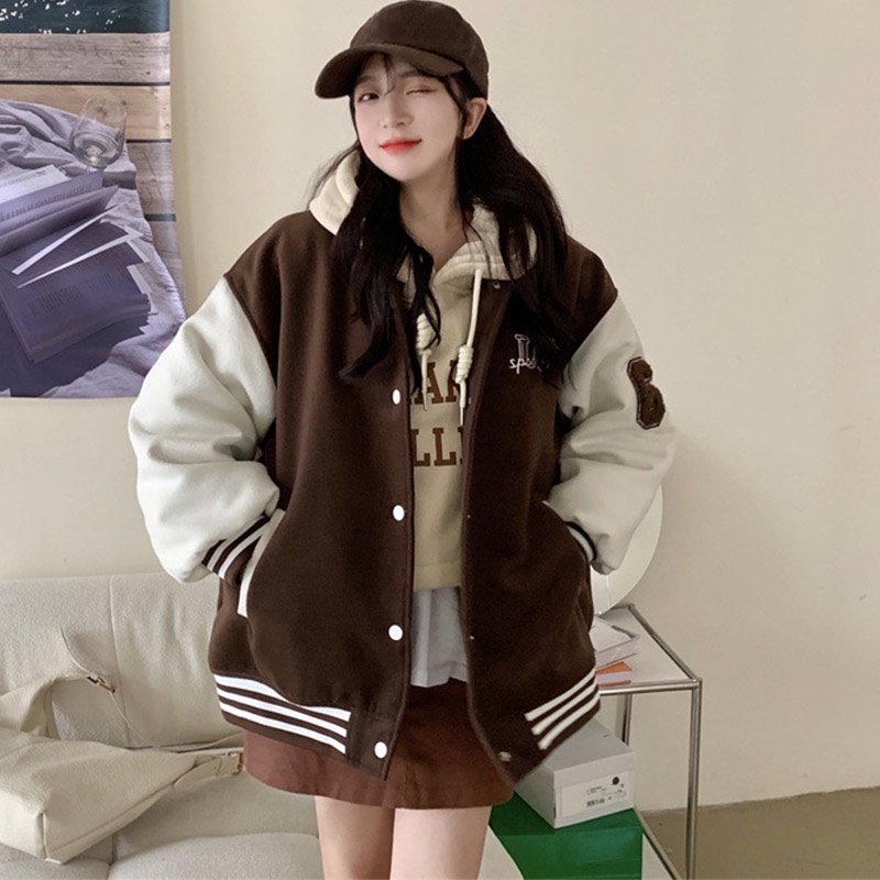 Áo Khoác Bomber Thêu Chữ Phong Cách Vintage Dành Cho Nữ